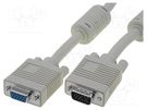 Cable; D-Sub 15pin HD socket,D-Sub 15pin HD plug; grey; 10m DIGITUS