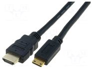 Cable; HDMI plug,mini HDMI plug; HDMI 1.3; 3m; black DIGITUS