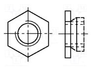 Nut; hexagonal; M2,5; A1 stainless steel; 4.8mm; BN 642; push-on BOSSARD