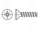 Screw; for plastic; 3x14; Head: countersunk; Pozidriv; PZ1; steel BOSSARD