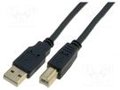 Cable; USB 2.0; USB A plug,USB B plug; gold-plated; 3m; black; PVC VCOM