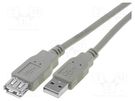 Cable; USB 2.0; USB A socket,USB A plug; nickel plated; 3m; grey VCOM