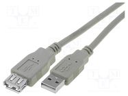 Cable; USB 2.0; USB A socket,USB A plug; nickel plated; 5m; grey VCOM