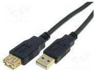 Cable; USB 2.0; USB A socket,USB A plug; gold-plated; 3m; black VCOM