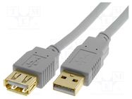Cable; USB 2.0; USB A socket,USB A plug; gold-plated; 1.8m; grey BQ CABLE