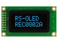 Display: OLED; alphanumeric; 8x2; Dim: 58x32x10mm; blue; PIN: 16 RAYSTAR OPTRONICS