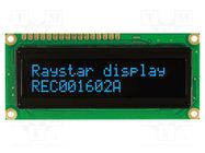 Display: OLED; alphanumeric; 16x2; Dim: 80x36x10mm; blue; PIN: 16 RAYSTAR OPTRONICS