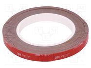 Tape: fixing; W: 12mm; L: 5.5m; Thk: 1.1mm; acrylic; grey; max.230°C 3M