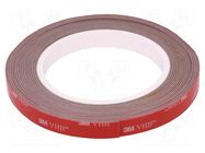 Tape: fixing; W: 12mm; L: 5.5m; Thk: 1.1mm; acrylic; grey; max.230°C 3M