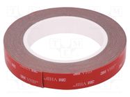 Tape: fixing; W: 19mm; L: 5.5m; Thk: 1.1mm; acrylic; grey; max.230°C 3M