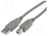 Cable; USB 2.0; USB A plug,USB B plug; nickel plated; 3m; grey VCOM
