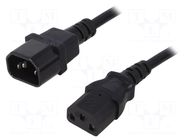 Cable; 3x1mm2; IEC C13 female,IEC C14 male; PVC; 3m; black; 10A QOLTEC