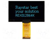 Display: OLED; graphical; 2.7"; 128x64; Dim: 73x41.86x2.15mm; blue RAYSTAR OPTRONICS