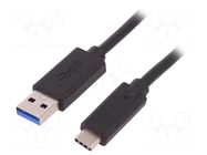 Cable; USB 3.0; USB A plug,USB C plug; 1m QOLTEC