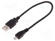 Cable; USB 2.0; USB A plug,USB B micro plug; 0.25m; black QOLTEC