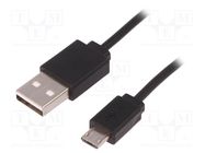 Cable; USB 2.0; USB A plug,USB B micro plug; 1m; black QOLTEC