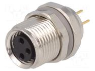 Connector: M8; female; PIN: 3; 60V; IP67; unshielded; socket; 2÷4.5mm TE Connectivity