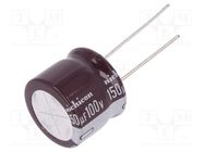 Capacitor: electrolytic; low ESR; THT; 150uF; 100VDC; Ø18x15mm NICHICON