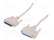 Cable; D-Sub 25pin socket,D-Sub 25pin plug; 5m; beige; Core: Cu DIGITUS