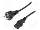 Cable; CEE 7/7 (E/F) plug,IEC C13 female; 1.2m; black; 10A; 250V DIGITUS