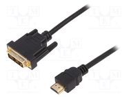 Cable; HDMI 1.4; DVI-D (18+1) plug,HDMI plug; 3m; black; 30AWG DIGITUS