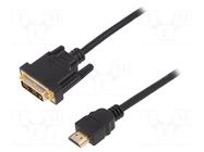 Cable; DVI-D (18+1) plug,HDMI plug; 5m; black; HDMI 1.4; 30AWG DIGITUS