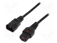 Cable; IEC C13 female,IEC C14 male; PVC; 2m; black; 10A; 250V IEC LOCK