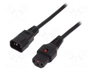 Cable; IEC C13 female,IEC C14 male; PVC; 2m; black; 10A; 250V IEC LOCK