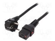 Cable; CEE 7/7 (E/F) plug angled,IEC C19 female; PVC; 2m; black IEC LOCK