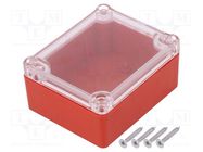 Enclosure: multipurpose; X: 74mm; Y: 89mm; Z: 41mm; ABS; red; gasket KRADEX