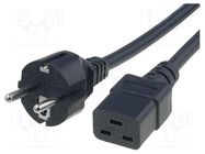 Cable; 3x1.5mm2; CEE 7/7 (E/F) plug,IEC C19 female; PVC; 2m; 16A 