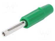 Connector: 4mm banana; plug; 10A; 60VDC; green; non-insulated; 10mΩ DELTRON