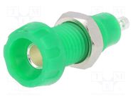 Connector: 4mm banana; socket; 10A; 50VDC; 28.5mm; green; 10mΩ DELTRON