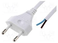 Cable; 2x0.5mm2; CEE 7/16 (C) plug,wires; PVC; 1.8m; white; 2.5A 