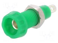 Connector: 4mm banana; socket; 250VAC; 10A; 28.5mm; green; soldered DELTRON