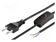 Cable; 2x0.75mm2; CEE 7/16 (C) plug,wires; PVC; 1.5m; with switch Goobay