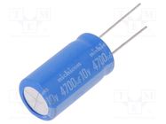 Capacitor: electrolytic; THT; 4700uF; 10VDC; Ø16x31.5mm; ±20%; 20mΩ NICHICON