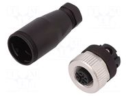Connector: M12; plug; female; PIN: 4; 250V; 4A; IP67; 0.75mm2; 4÷6mm BINDER