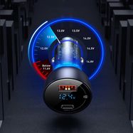 Baseus USB / USB Type C car charger 65 W 5 A SCP Quick Charge 4.0+ Power Delivery 3.0 LCD screen gray (CCKX-C0G), Baseus