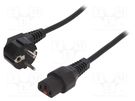 Cable; CEE 7/7 (E/F) plug angled,IEC C13 female; PVC; 1.5m; 10A IEC LOCK