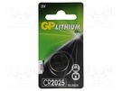Battery: lithium; 3V; CR2025,coin; 160mAh; non-rechargeable; 1pcs. GP
