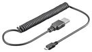 Micro-USB Charging and Sync Cable, Spiral Cable, black, 1 m - for Android devices, black