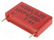 Capacitor: polypropylene; 220nF; 630VDC; 280VAC; 7x16.5x26.5mm WIMA