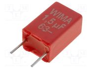 Capacitor: polyester; 1.5uF; 40VAC; 63VDC; 5mm; ±10%; 4.5x9.5x7.2mm WIMA