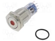 Switch: vandal resistant; DPDT; 3A/250VAC; IP67; ON-(ON); red; 2kV BULGIN