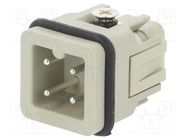 Connector: HDC; contact insert; male; HDC; PIN: 4; 3+PE; size 1; 10A TE Connectivity