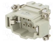 Connector: HDC; male; HE; PIN: 6; 6+PE; size 3; w/o contacts; 16A TE Connectivity