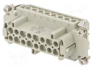 Connector: HDC; contact insert; female; HE; PIN: 16; 16A; 500V; 16+PE TE Connectivity