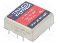 Converter: DC/DC; 20W; Uin: 18÷75V; Uout: 3.3VDC; Iout: 4500mA; 1"x1" TRACO POWER