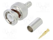 Connector: BNC; plug; male; straight; 50Ω; crimped; for cable; POM AMPHENOL RF